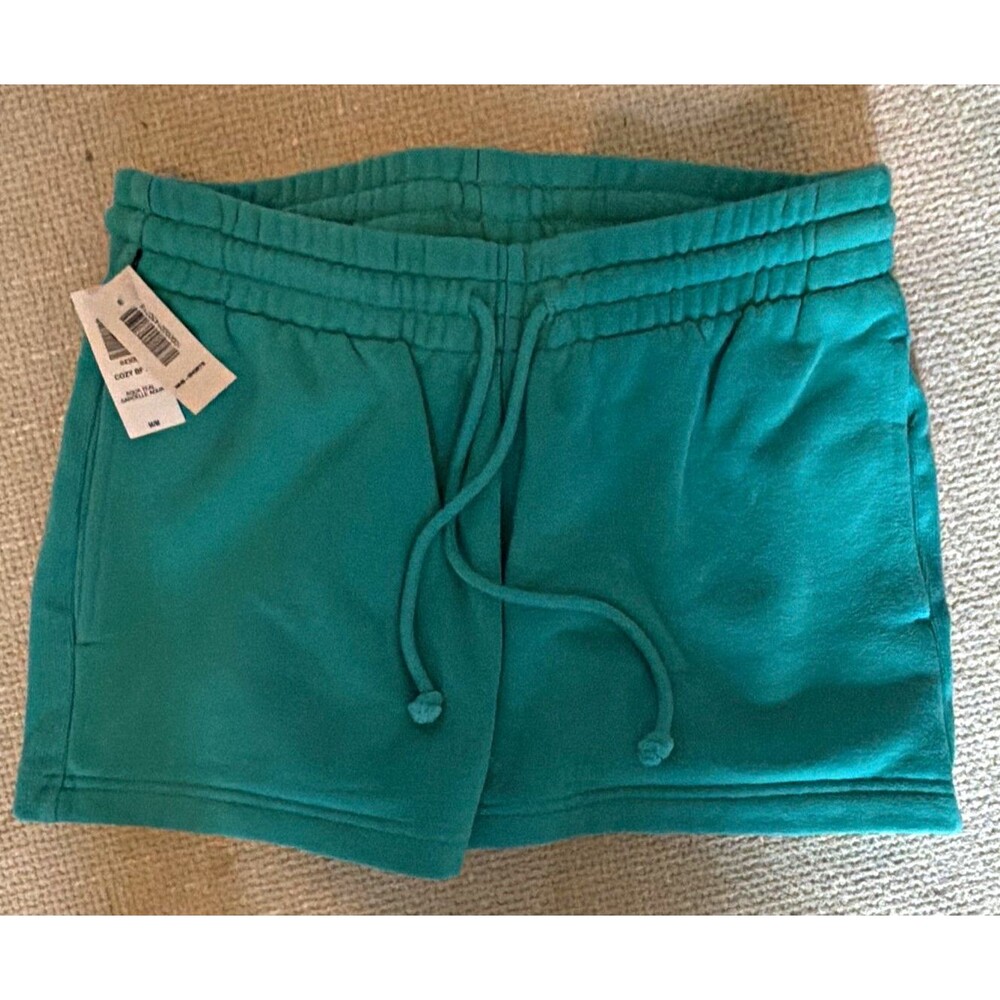 NWT Aritzia Tna Cozy Fleece Boyfriend Sweatshorts Aqua Teal Drawstring Womens M